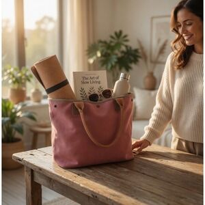 Restoration Hardware Pink Canvas‎ Tote Bag Snap Closure Durable Shoulder Bag